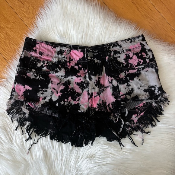 Carmar Pants - Carmar Los Angeles Black/Pink Tie Dye Distressed Denim Shorts